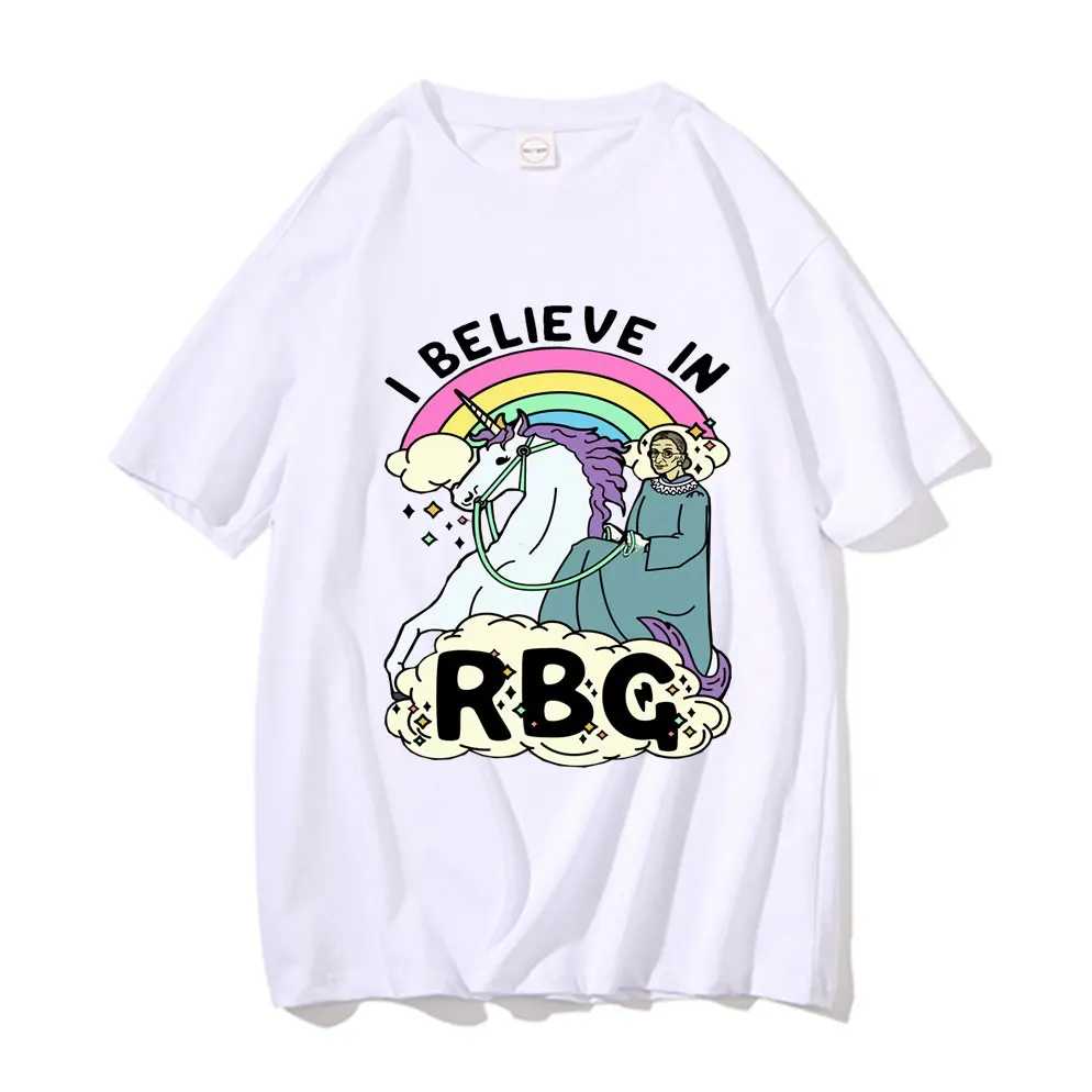 

I Believe In RBG Ruth Bader Ginsburg White Unicorn Print Tshirt Men Women Fashion Loose Tees Tops Novelty Unisex Funny T Shirt