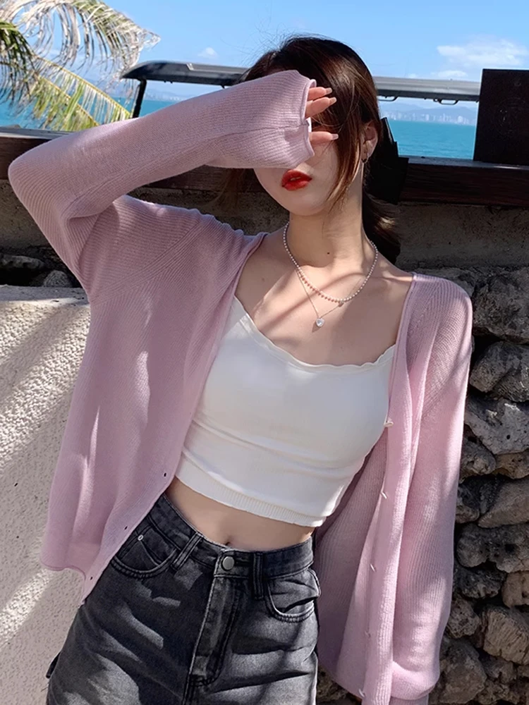 Вязаный кардиган из ледяного шелка солнцезащитная одежда женский летний тонкий