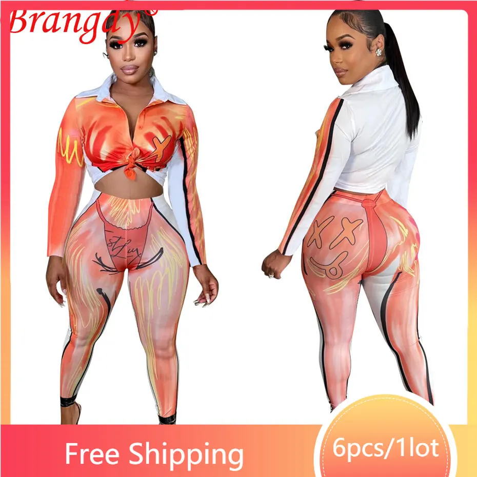 

Женский спортивный костюм из рубашки с длинным рукавом, 6 комплектов