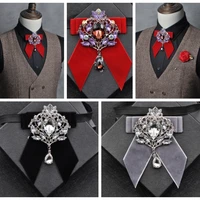 luxury rhinestone bow tie for mens weddingmens business banquet suits accessories handmade velvet bowtie brooch pocket square