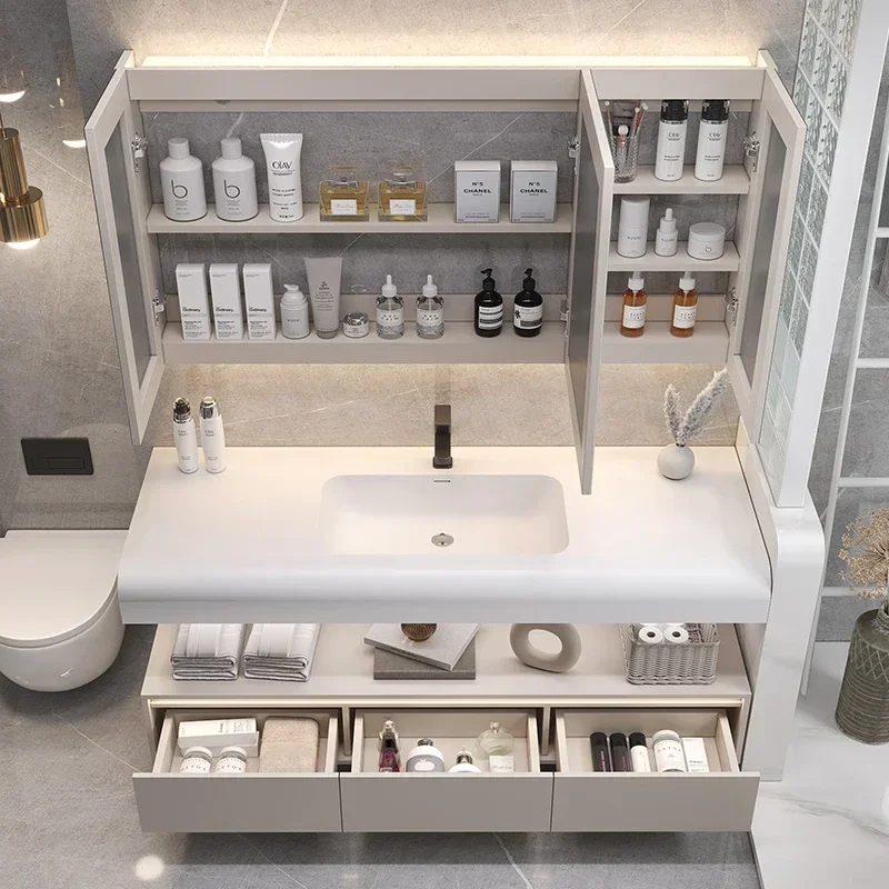 Шкаф для хранения в ванной комнате зеркало с двойной раковиной напольные