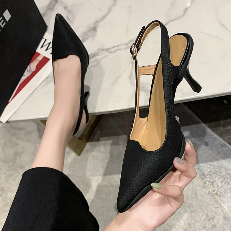 

Pointed Toe Stiletto Sandals Women 2022 Summer New Simple Korean Style Sexy Casual High Heels Temperament Sandalias De Mujer 7cm