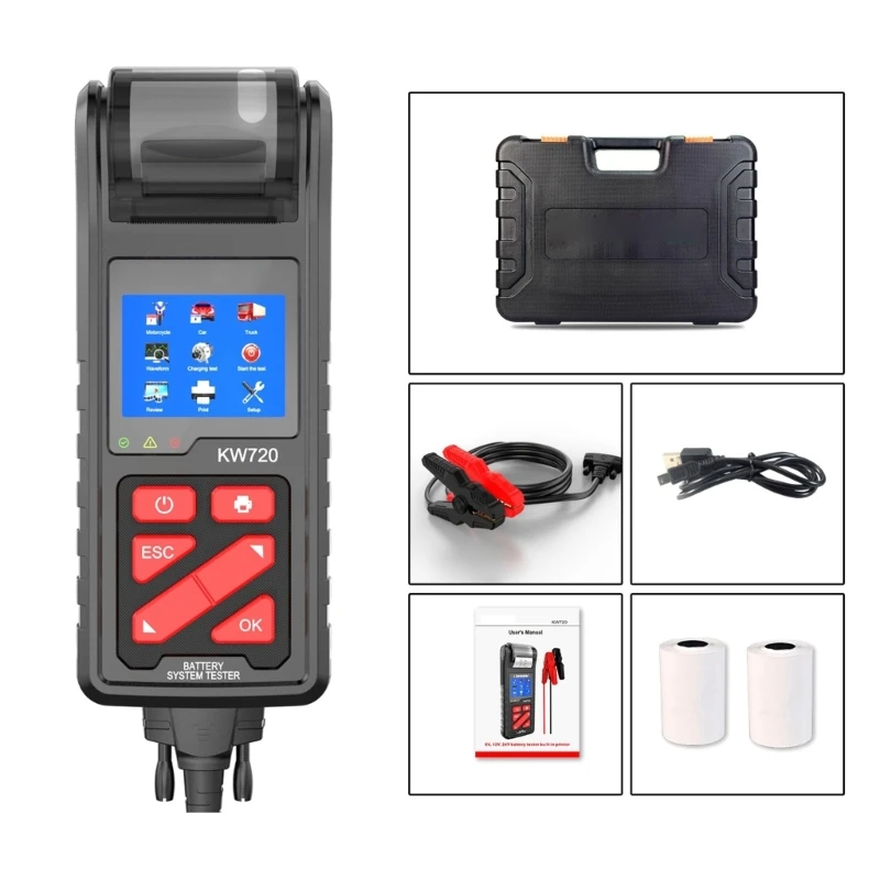 

Car Battery Tester,6V 12V 24V Cranking and Charging System Test Tool 100-2000CCA Digital Auto Battery Analyzers Dropship
