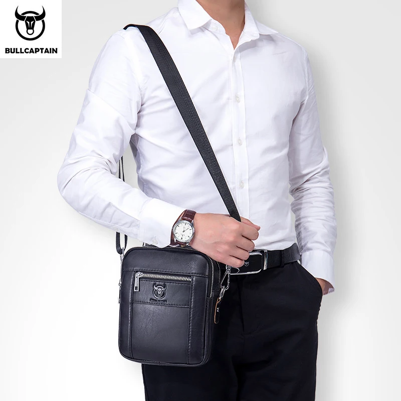 BULLCAPTAIN new men's genuine leather messenger bag simple fashion casual one shoulder top layer leather small leather bag