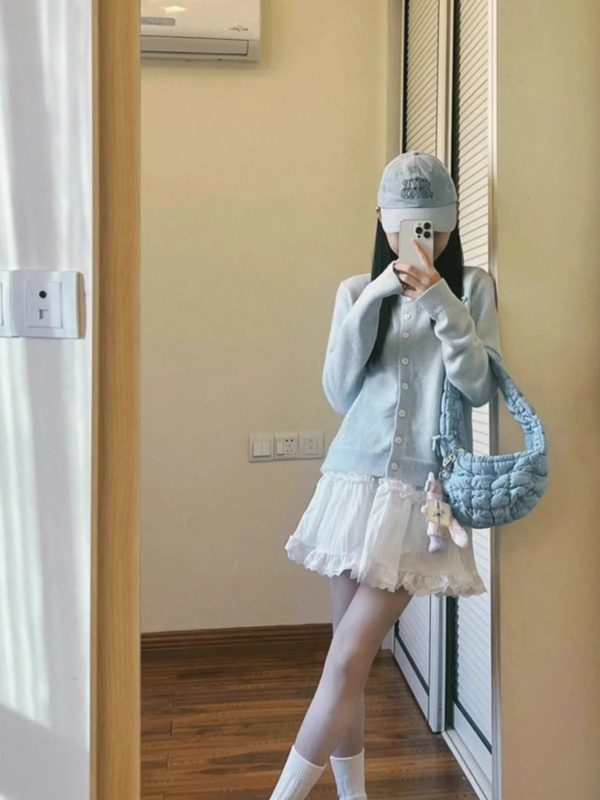 Балетный вязаный кардиган с бантом синий свитер женский милый корейский осенняя