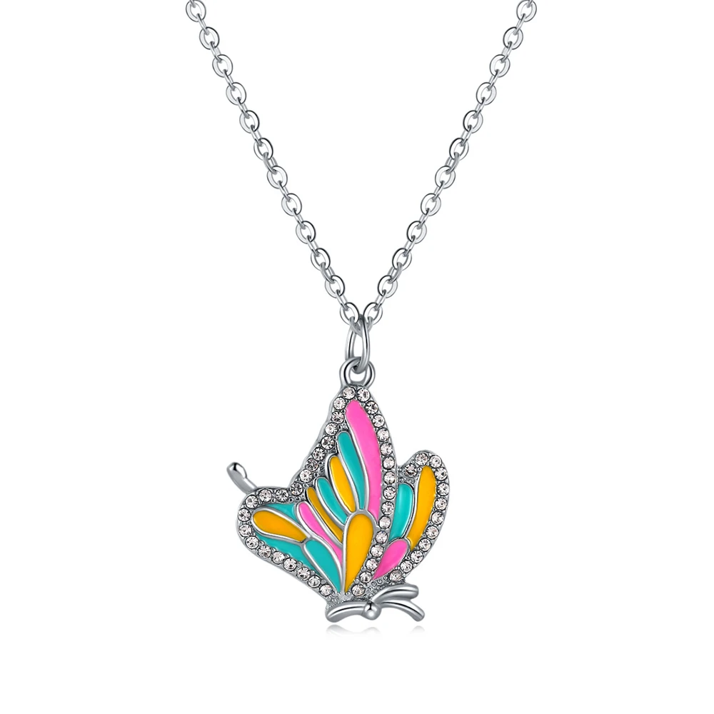 

PTQASP Exquisite Colorful Oil Drop Butterfly Shine Zircon Pendant Necklace for Women Elegant Princess Jewelry Unique Birthday