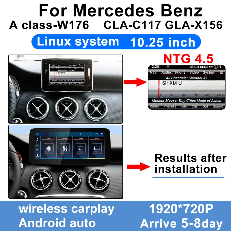 

Беспроводной Carplay Android Auto сенсорный экран стерео 10,25 дюйма для Mercedes Benz GLA X156 2013-2018 автомобильный мультимедийный плеер дисплей BT