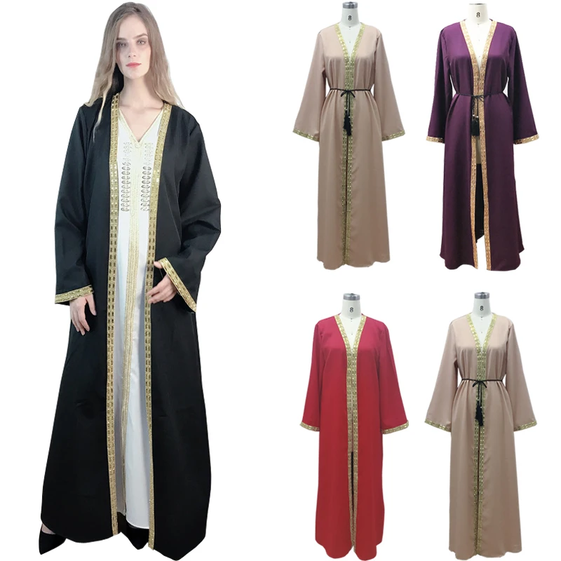 

Latest Muslim Abayas for Women Islamic Fashion Diamond Kimono Robe Modest Dress Long Elegant Cardigans Clothing Front Open Abaya