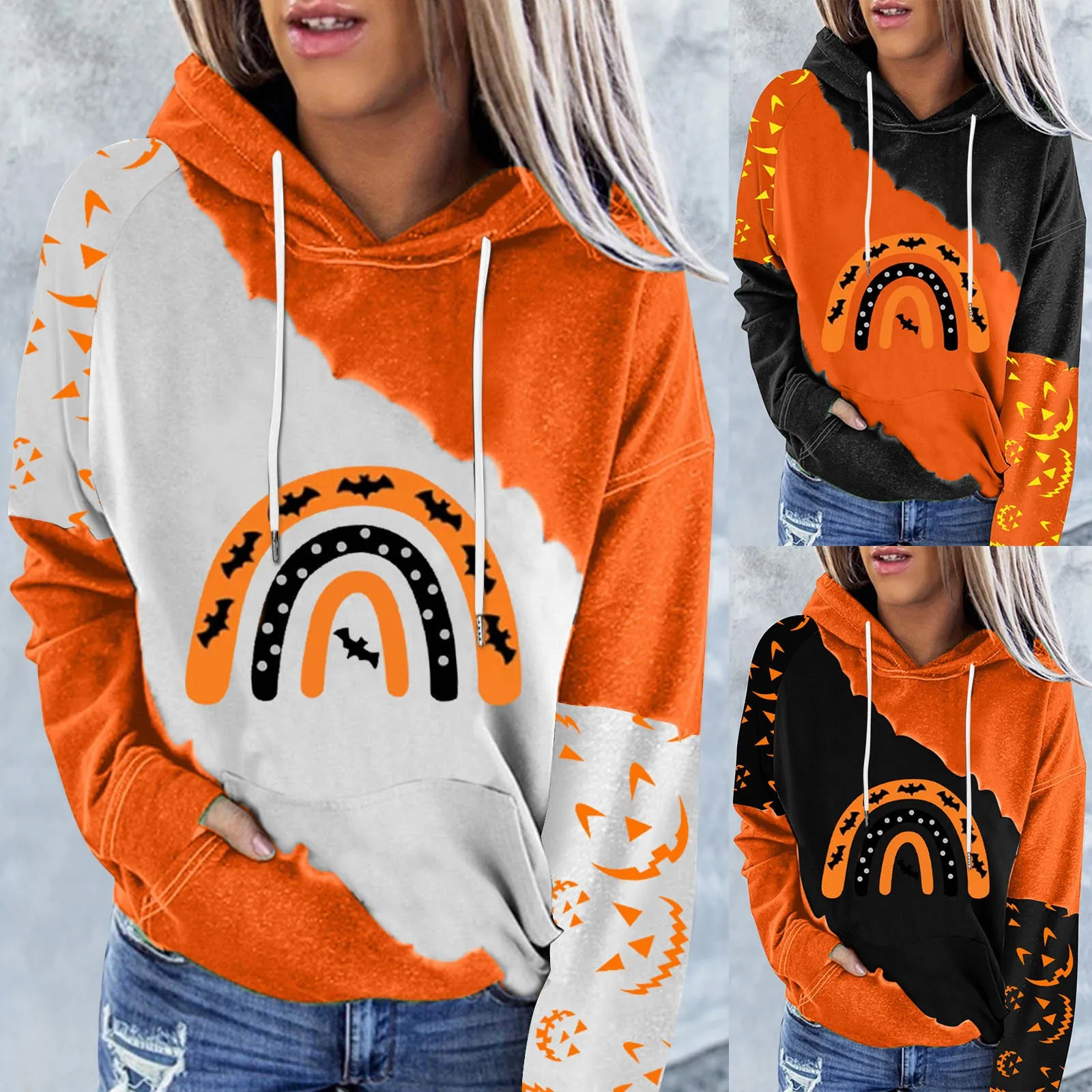 

Women's Halloween Casual Colorblock Printed Long Sleeve Hooded Women Business Summer Dresses for Women 2x