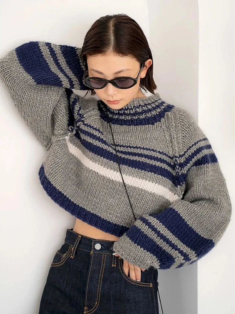 Ungrid осенне-зимний новый короткий пуловер ручной вязки контрастного цвета в