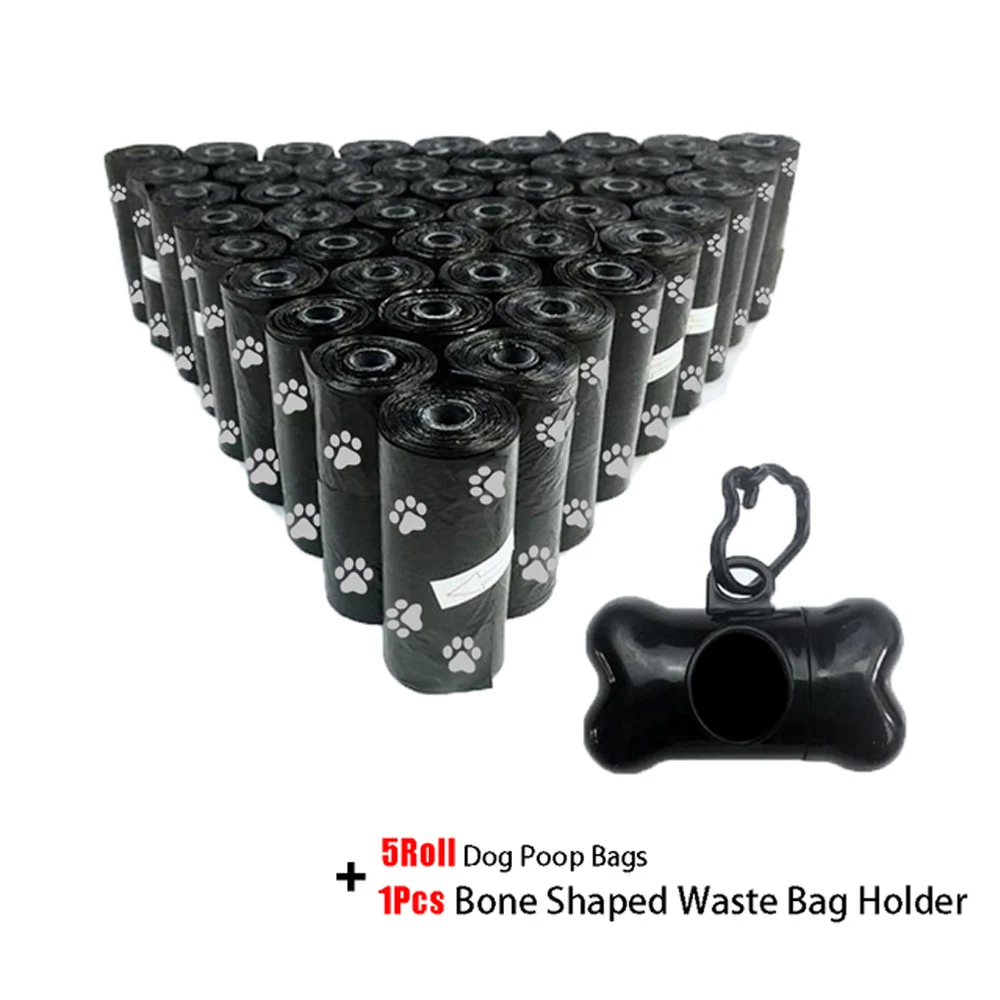 

Pet Waste Bags Dog Poop Bags Disposable Bulk Poop Bags with Leash Clip and Bone Bag Dispenser 5Roll(75Pcs) Bags with Paw Print