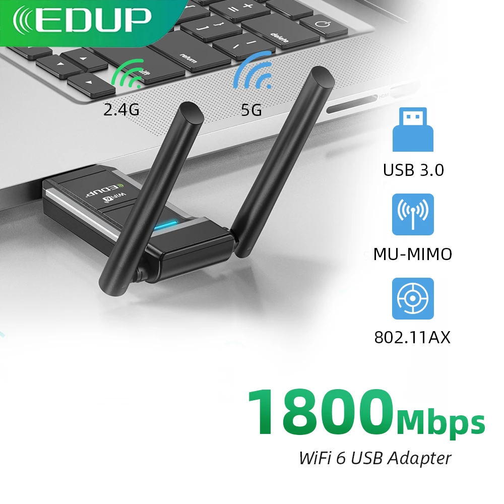 EDUP AX1800 WiFi 6 USB Adapter MU-MIMO 2.4G/5G Wireless Wi-Fi Dongle High Gain Antenna USB 3.0 WiFi6 Adapter For Windows 7/10/11