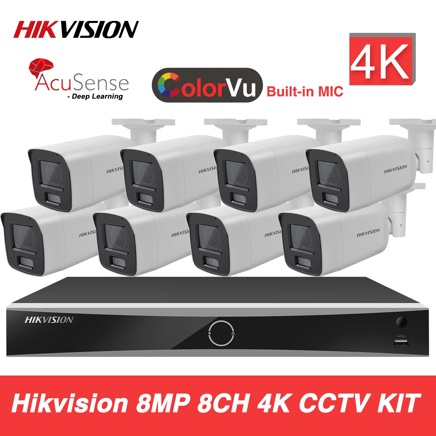 

Hikvision CCTV Set 4K Acusense 8CH 8MP Security Kit ColorVu DS-2CD2087G2-LU NVR DS-7608NXI-I2/8P/S POE CCTV Surveillance System