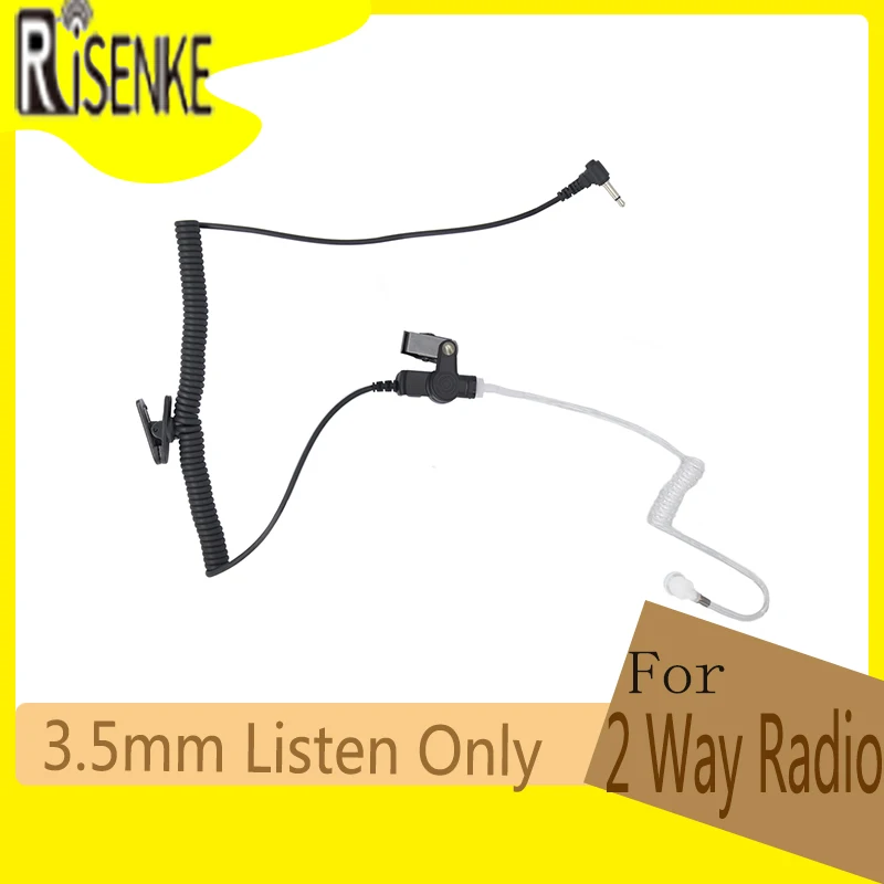 3.5mm RECEIVER/LISTEN ONLY Surveillance Headset Earpiece with Clear Acoustic Coil Tube Audio Kit For Two-Way Radio Transceiver