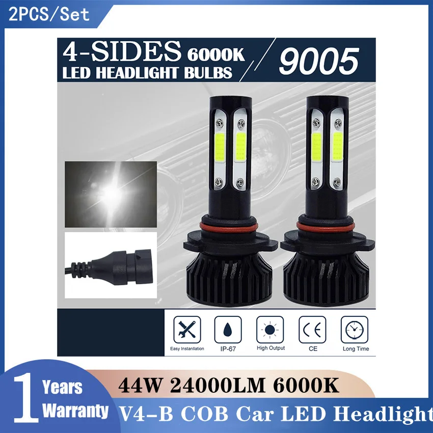 

V4-B COB Car Lights 9005 9006 LED Headlight Bulbs H7 H11 Beam 44W 24000LM 6000K Super Bright Automobiles Headlamps