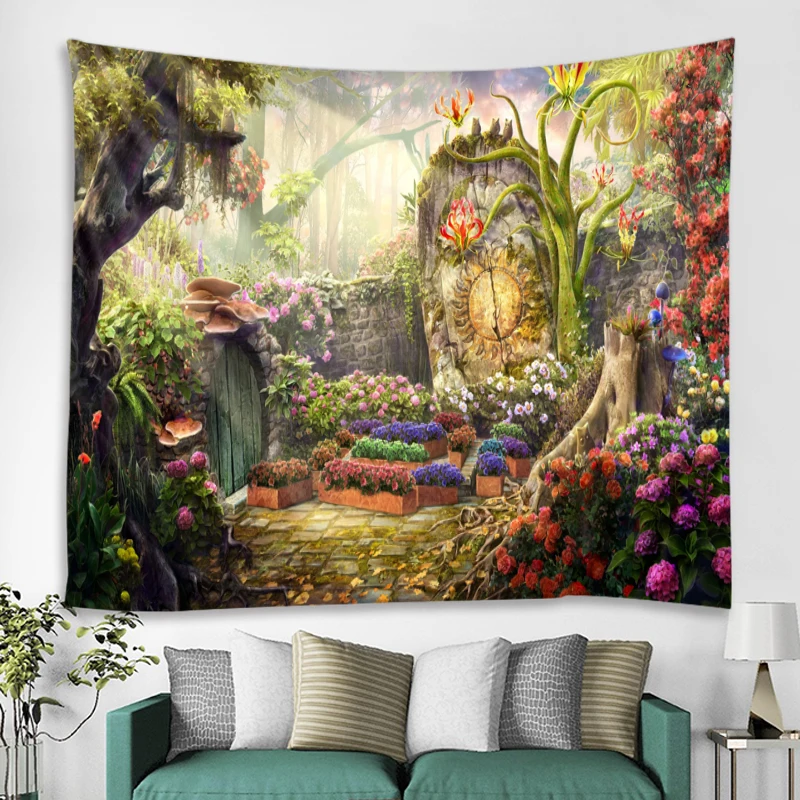 

FBH Psychedelic Woods Fairytale Forest Landscape Wall Cloth Tapestry Hippie Hanging Aesthetic Boho Mandala Art Home Decor