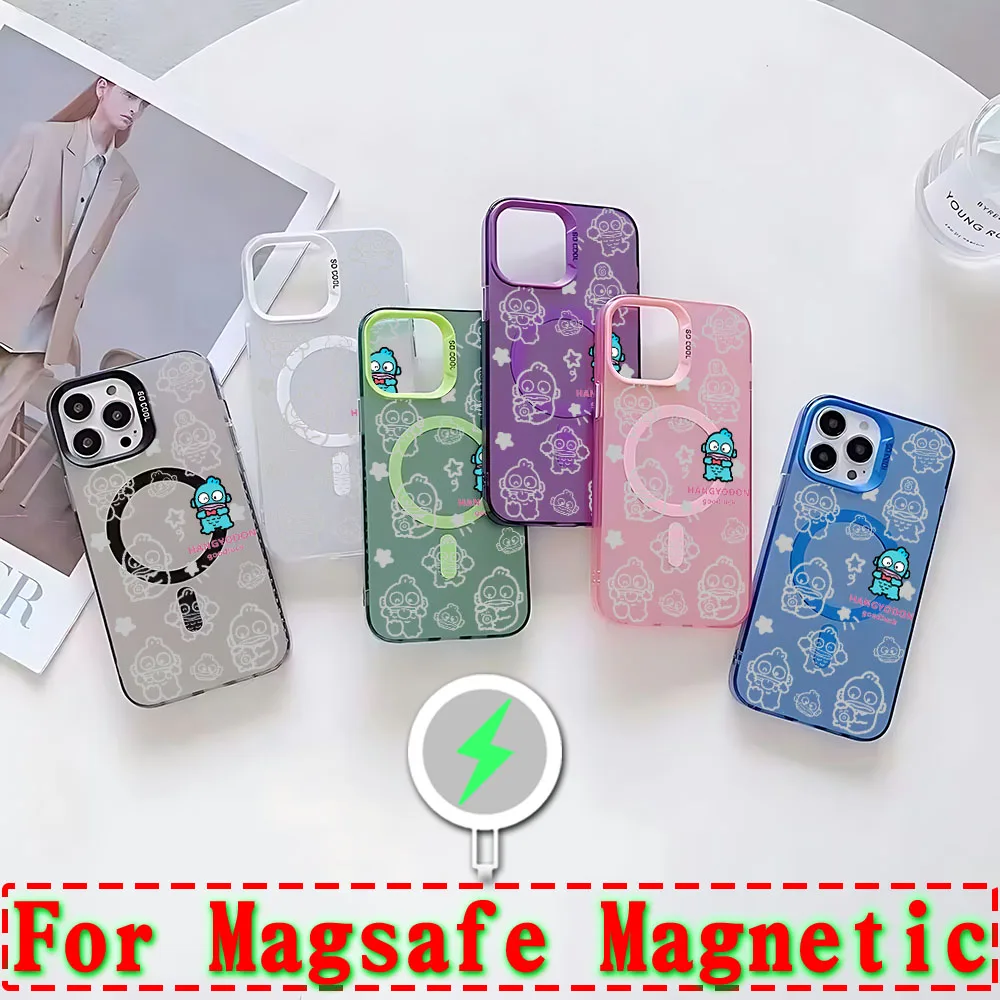 Магнитный чехол Sanrio Hangyodon Magsafe для IPhone 11 12 13 14 15 16 Pro Max Plus с линзами креативная