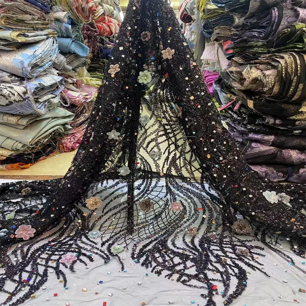 

Бисерное Кружево, Высококачественная африканская кружевная ткань 2023, французская сетка, блестки, ткань для шитья, фатиновое нигерийское платье