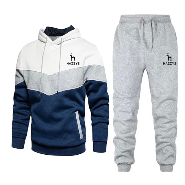 

2022 New Men's Patchwork Hoodies Sweatshirt+Sweatpants Suit Autumn Winter Warm Sportswear Sets Tracksuit Men Pullover Jacket Set
