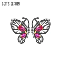 gems beauty symmetry butterfly stud earrings for women 925 sterling silver original fine jewelry natural creative handmade