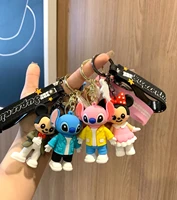 cartoon stitch keychain mickey mouse pendant bag charm car keychain lanyard holder strap accessories interior for women