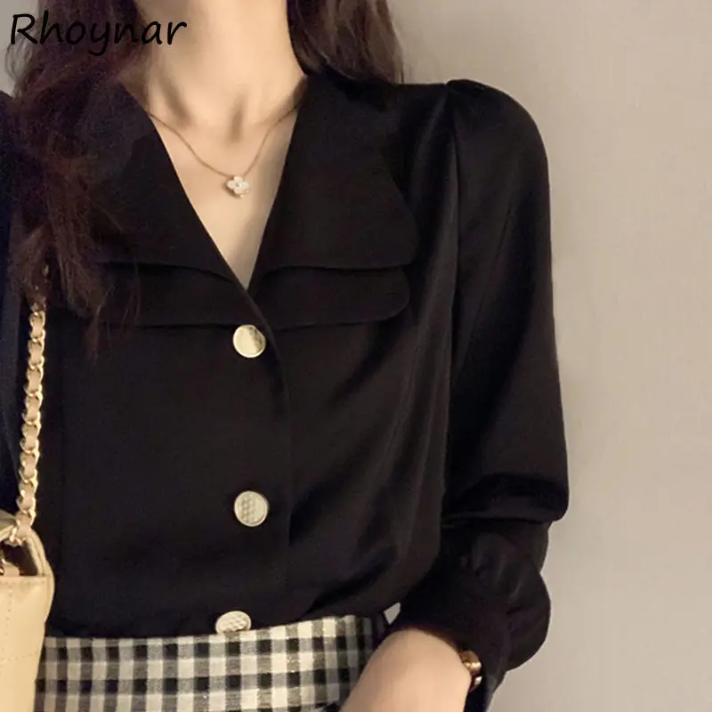 

Women Shirt Double-layer All Match Solid Full Sleeve Design Elegant Office Ladies Simple Chiffon Loose Tops Tender Vintage Ins