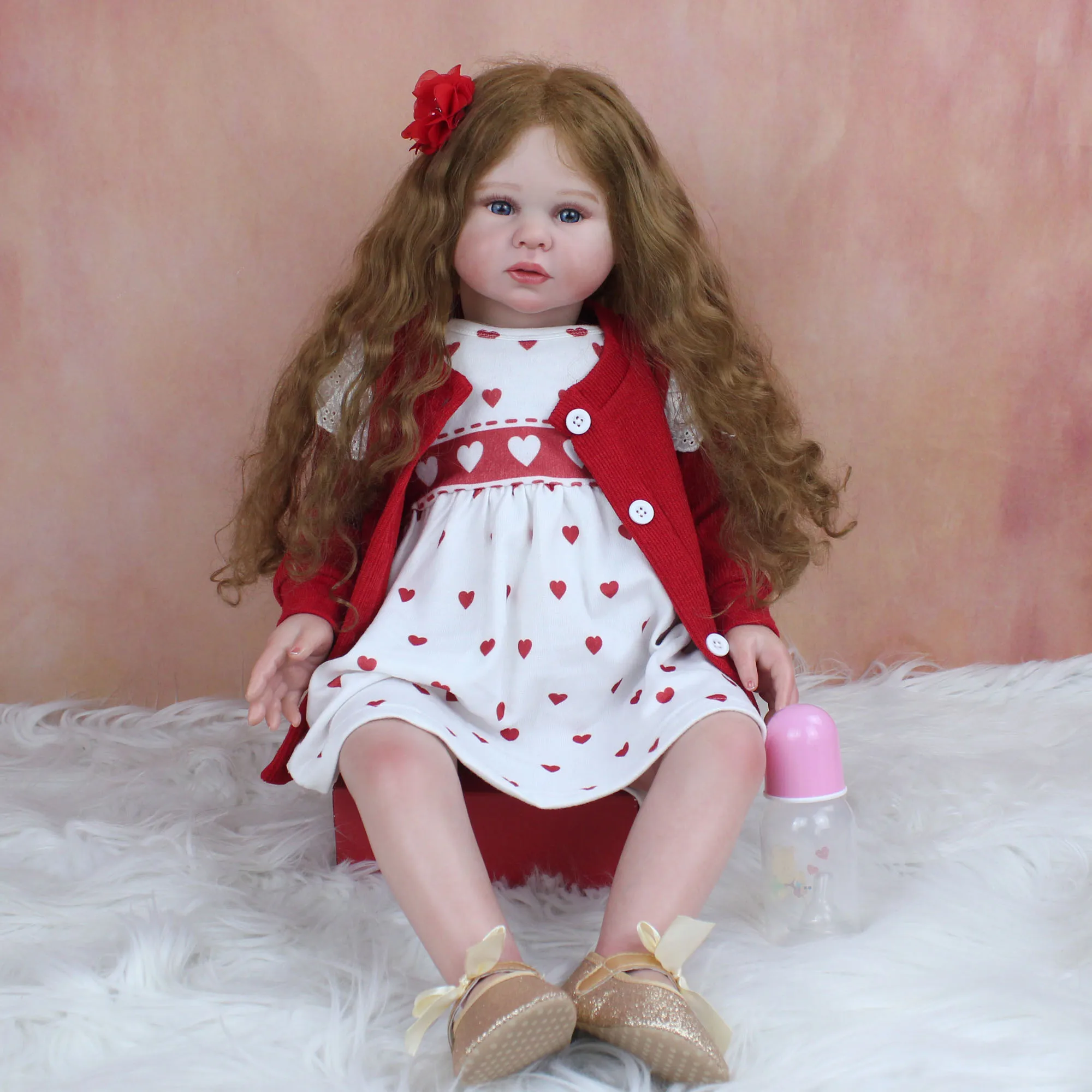 

70 CM 3D Paint Skin Soft Silicone Reborn Baby Doll Toy Cloth Body Realistic Long Hair Princess Girl Toddler Dress Up Art Bebe