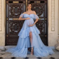 tulle maternity gowns for photoshoot women robe front opened off the shoulder pregnancy dresses