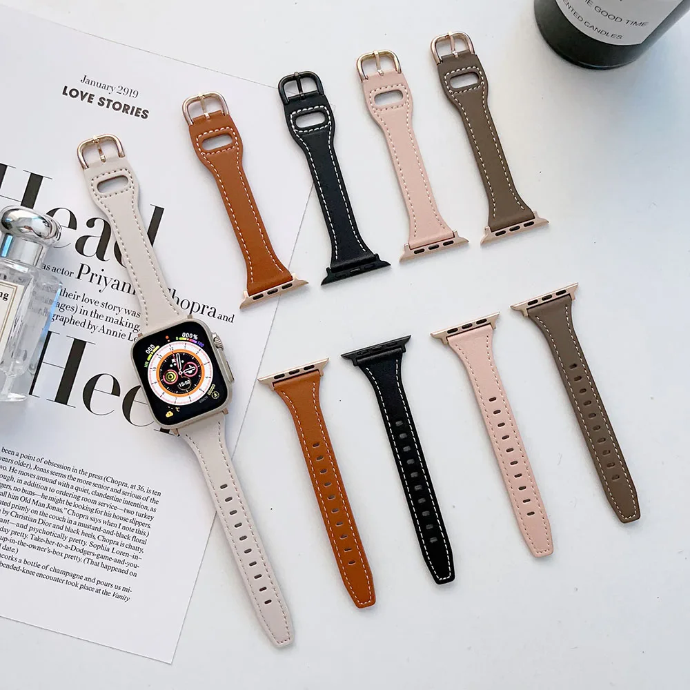 Кожаный ремешок для Apple Watch Band Ultra, женский браслет для IWatch Series 7 6 5 4 SE 3 2 1, 49 мм 8 38 мм 40 мм 41 мм 42 мм 44 мм 45 мм