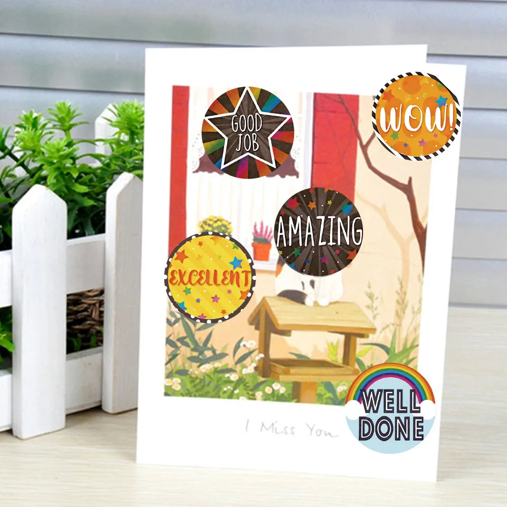 500 шт./рулон/1 дюйм детские милые наклейки с покрытием Подарочная коробка