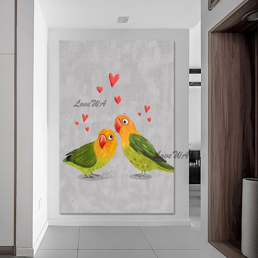 Картина маслом ручной работы с двумя симпатичными попугаями животные холст