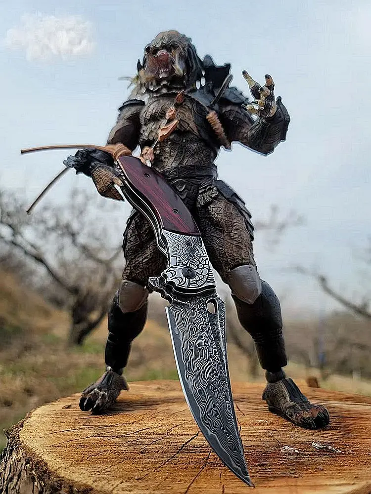 Японский складной нож VG10 из дамасской стали с изображением старых листьев и