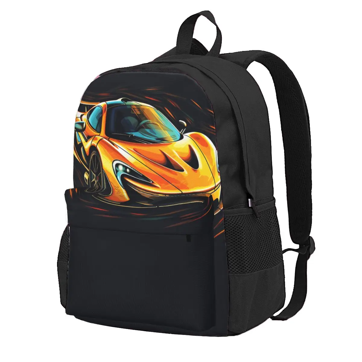 

Powerful Sports Car Backpack Student Vibrant Tones Vintage Print Backpacks Polyester Kawaii School Bags Daily Colorful Rucksack