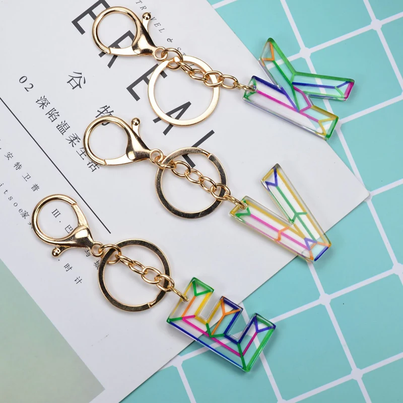 1Pcs Acrylic Letter Pendant Keychains Resin Key Chains Rings Women Cute Car Glitter Keyring Holder Charm Bag Keychains
