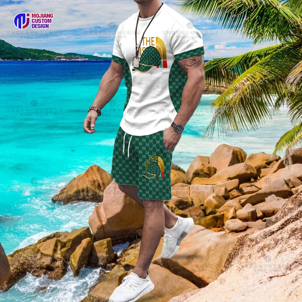 Men's Summer Short-Sleeved T-Shirt Casual Suit Trend Tide Brand Fashion Cap Letter Graphics 2023 New Shorts Set