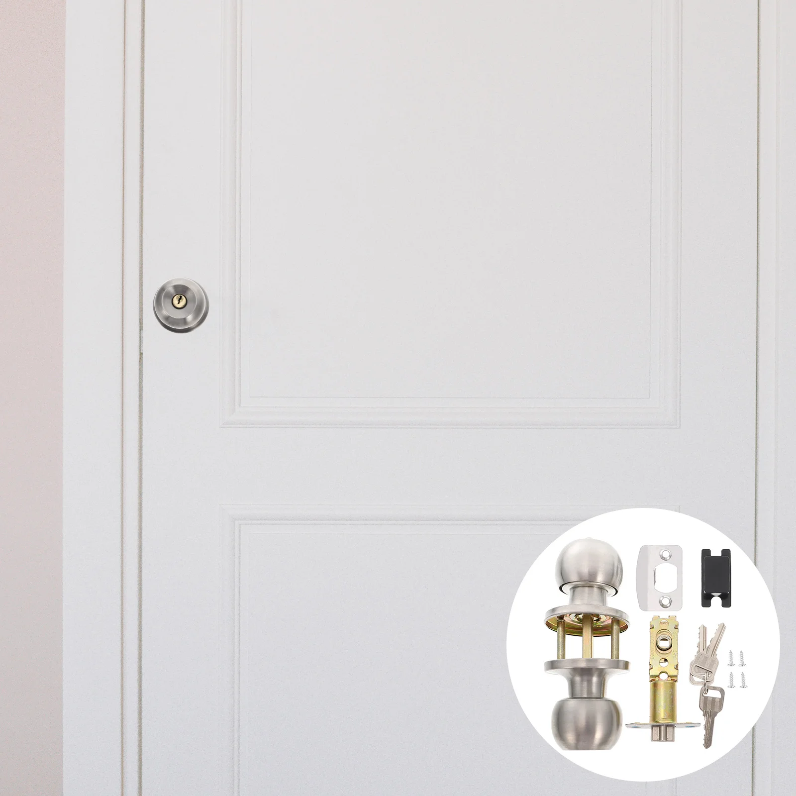 

1 Set Door Lock Door Knob Interior Exterior Doorknob With Lock And Key Accessory