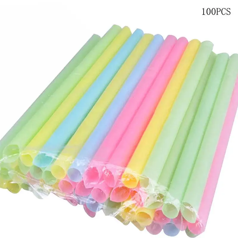 

100Pcs/Set 10mm Colorful Large Drinking Straws For Bubble Smoothies Party Milkshake Smoothie Accessories Bar S4T4