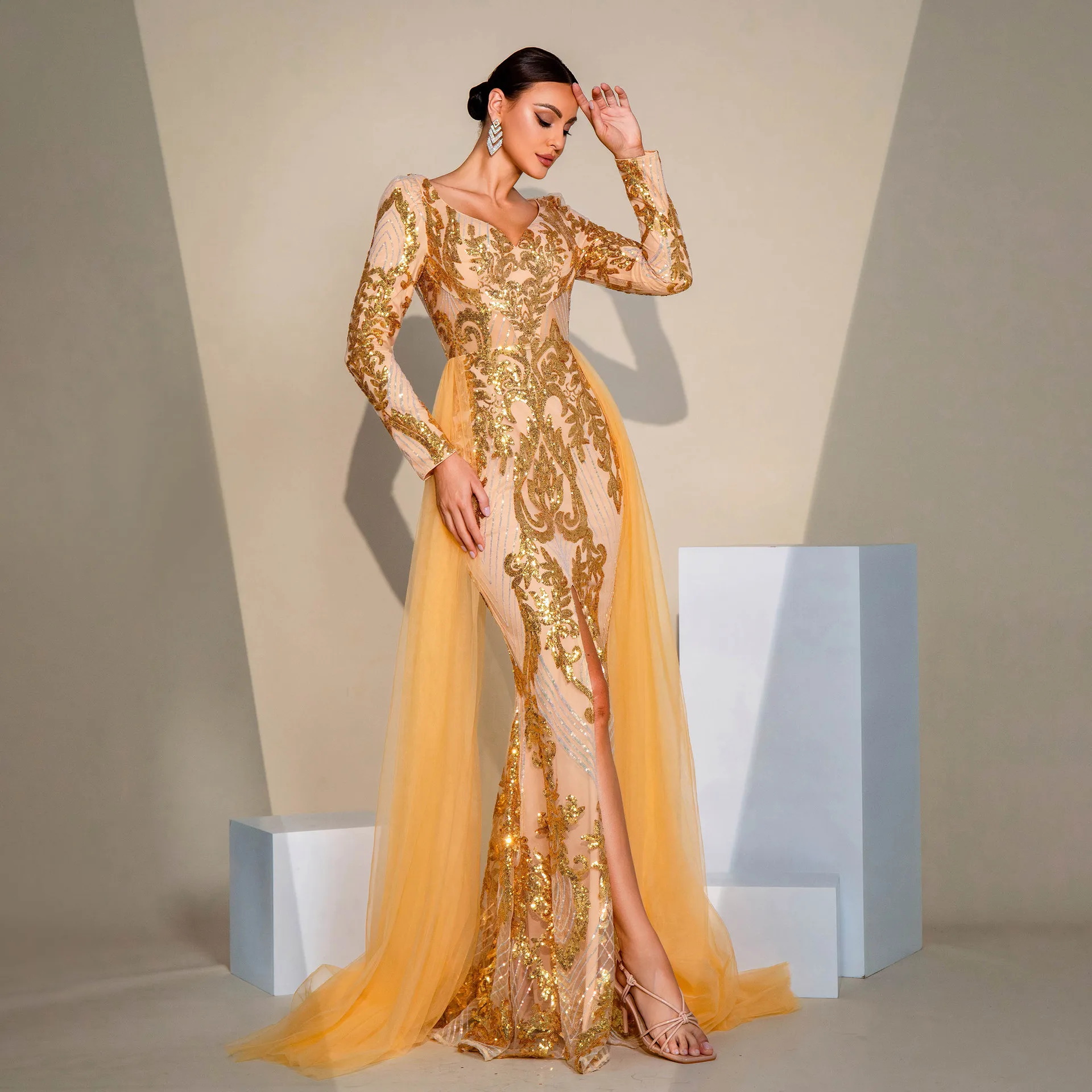 Женское сексуальное платье русалки в европейском стиле с золотыми блестками и