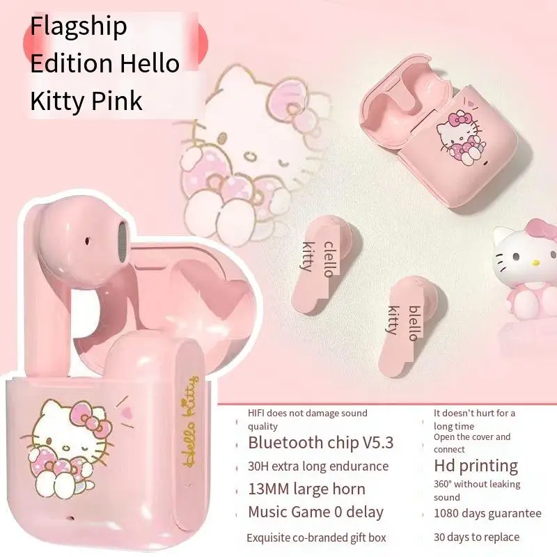 

Kawaii Sanrioed Cinnamoroll Hellokitty новый узор высокое качество звука спортивные беспроводные наушники Bluetooth