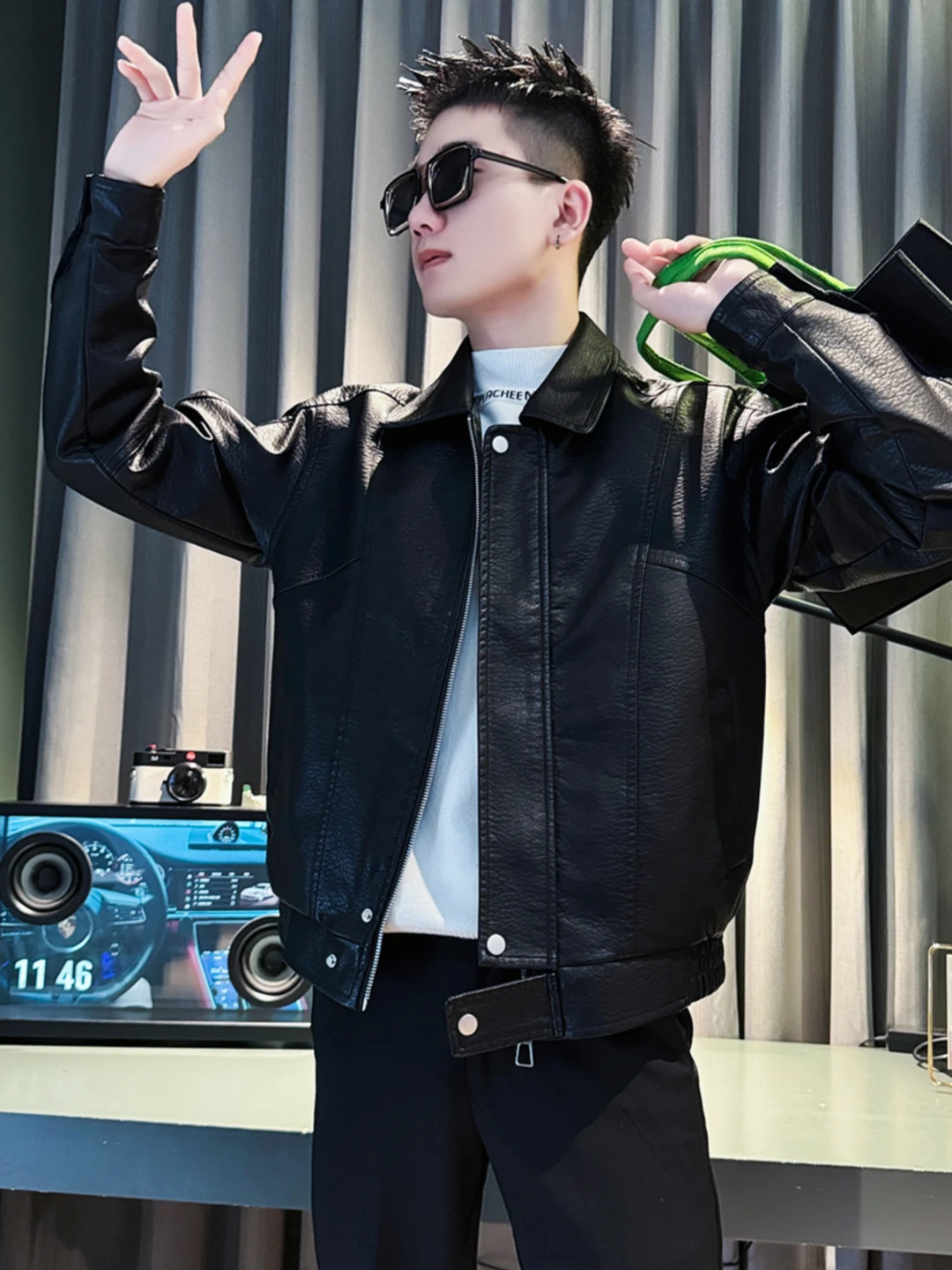 Pu Shuai Тяжее кожаное пальто Верхняя одежда Мужская весенне-осенняя модная