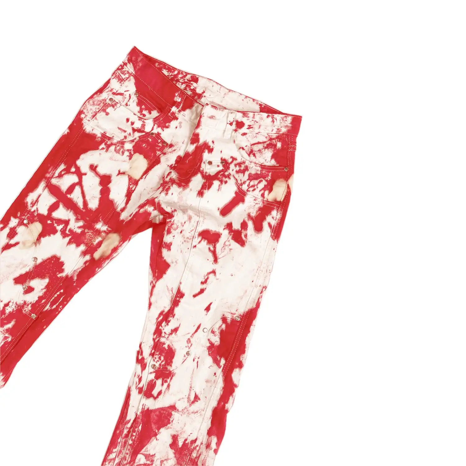 Original street fashion hip-hop rock personality tie-dye hair ink rivets stitching straight jeans for men and women