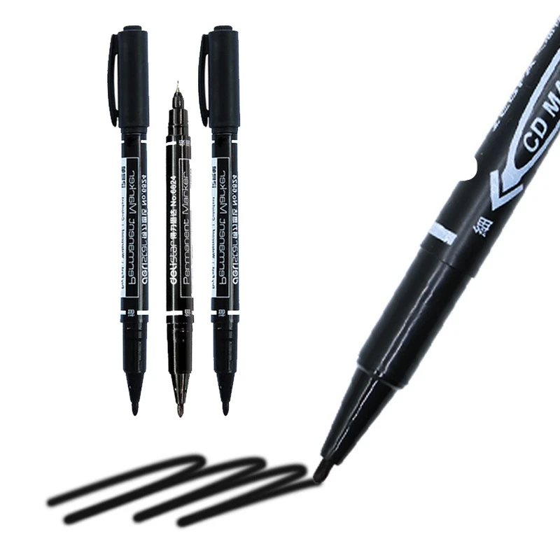 

0.5 mm Fine Point Permanent Marker Pen Durable Waterproof Black Ink Double-headed Thin Crude Nib Painting Oily Marker Pens
