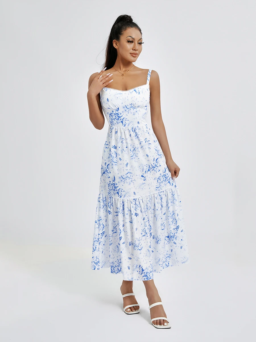 

Women's Summer Party Club Long Dress Casual Sleeveless Floral Print Flowy A-Line Tank Dress With Pocket