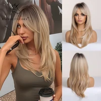 blonde unicorn synthetic medium long straight brown blonde wig for women cosplay daily party wigs heat resistant false hair