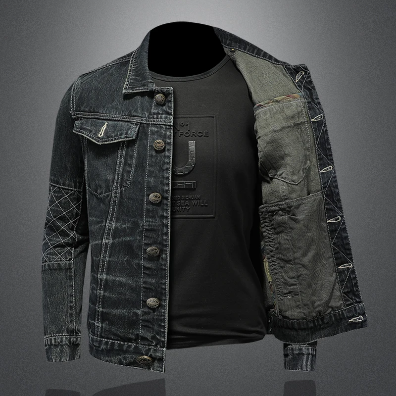 Мужская Потертая джинсовая куртка мотоциклетная Байкерская в стиле панк с