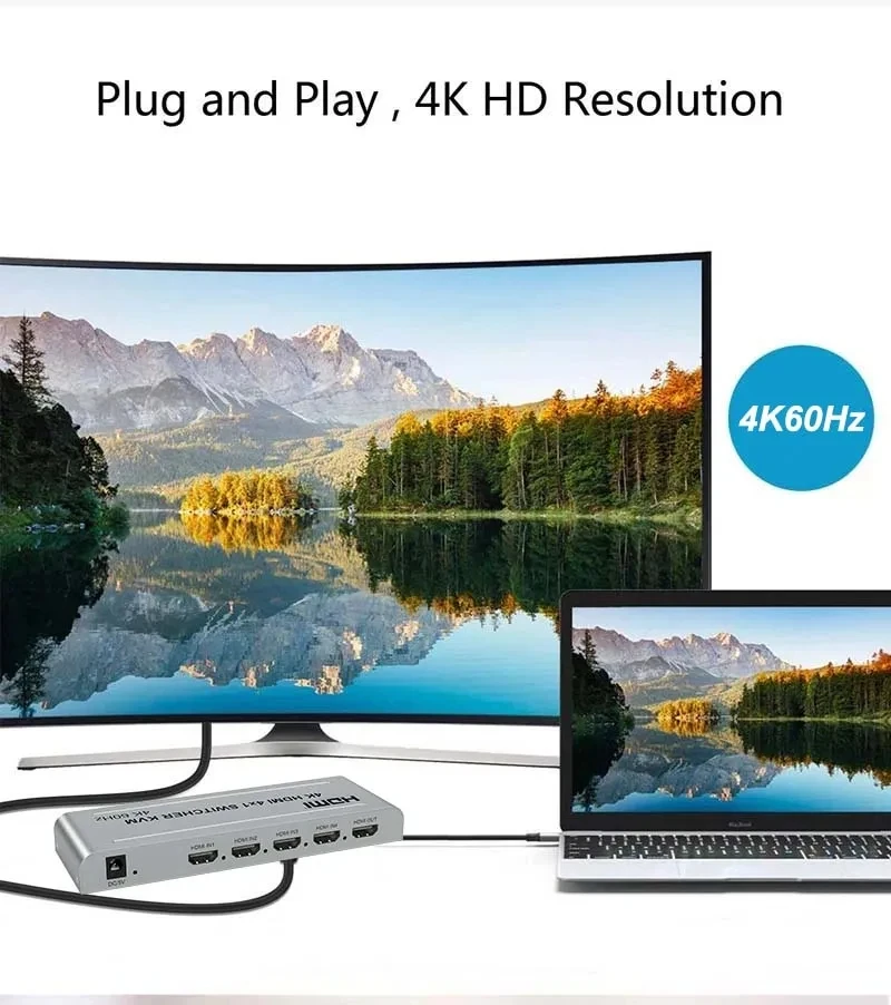 4K 60 Гц 4x1 HDMI KVM переключатель 4 в 1 аудио видео преобразователь USB клавиатура мышь управление 4 ноутбук ПК, компьютер к телевизору проектор (art.: 3920c943d0fc4) - 3920c943d0fc4