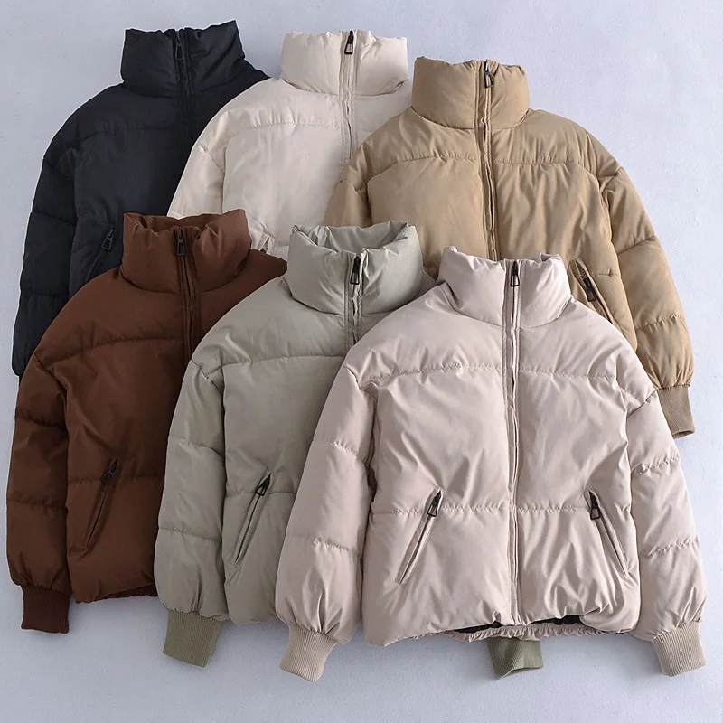 

Solid Color Stand Collar Loose Bread Jacket Women's Autumn Winter New European and American Short Long-sleeve Down Jacket Female