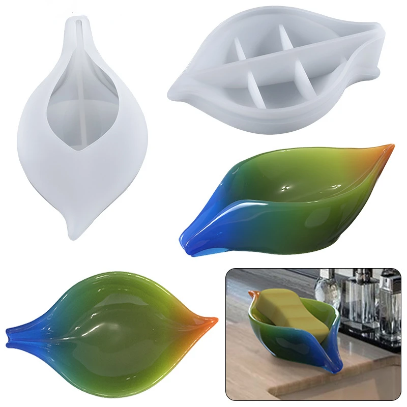 

1pc DIY Leaf Shape Soap Box Silicone Mold Drain Soap Holder Box Mold Dish Storage Plate Mold Tray Gadgets