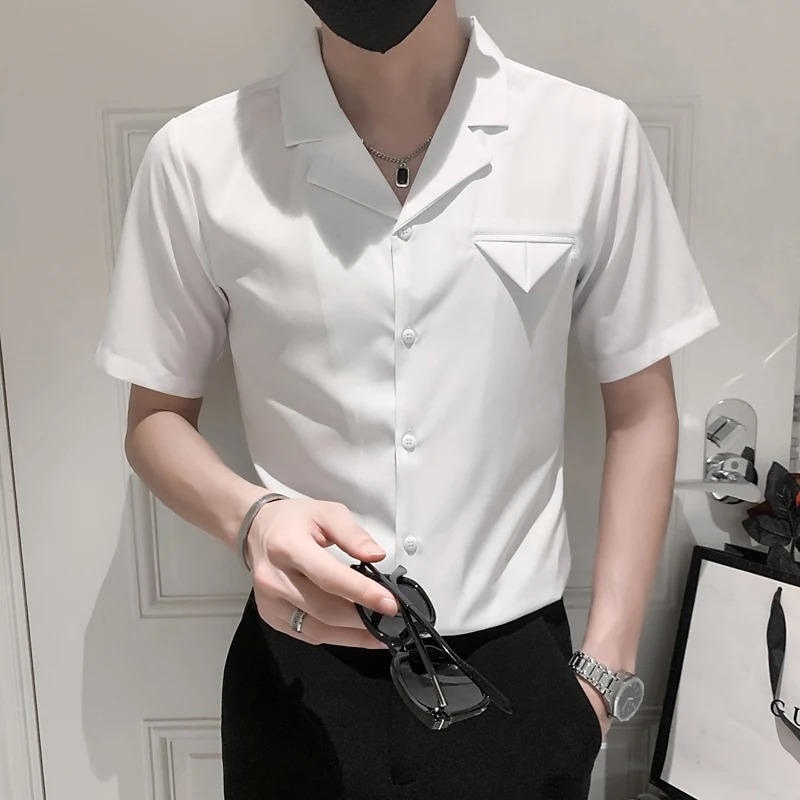 

2022 Summer Shirts Men Short Sleeve Slim Fit Casual Shirt Male Business Formal Dress Shirts Social Party Tuxedo Chemise Homme