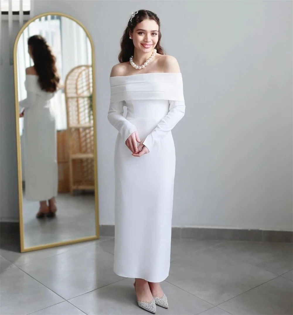 Атласные Плиссированные Свадебные вечерние трапециевидные с открытыми плечами